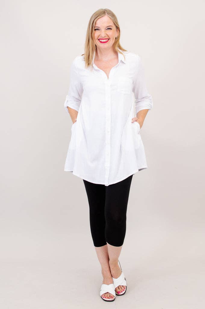 Celine Tunic, White, Linen Bamboo: 4X