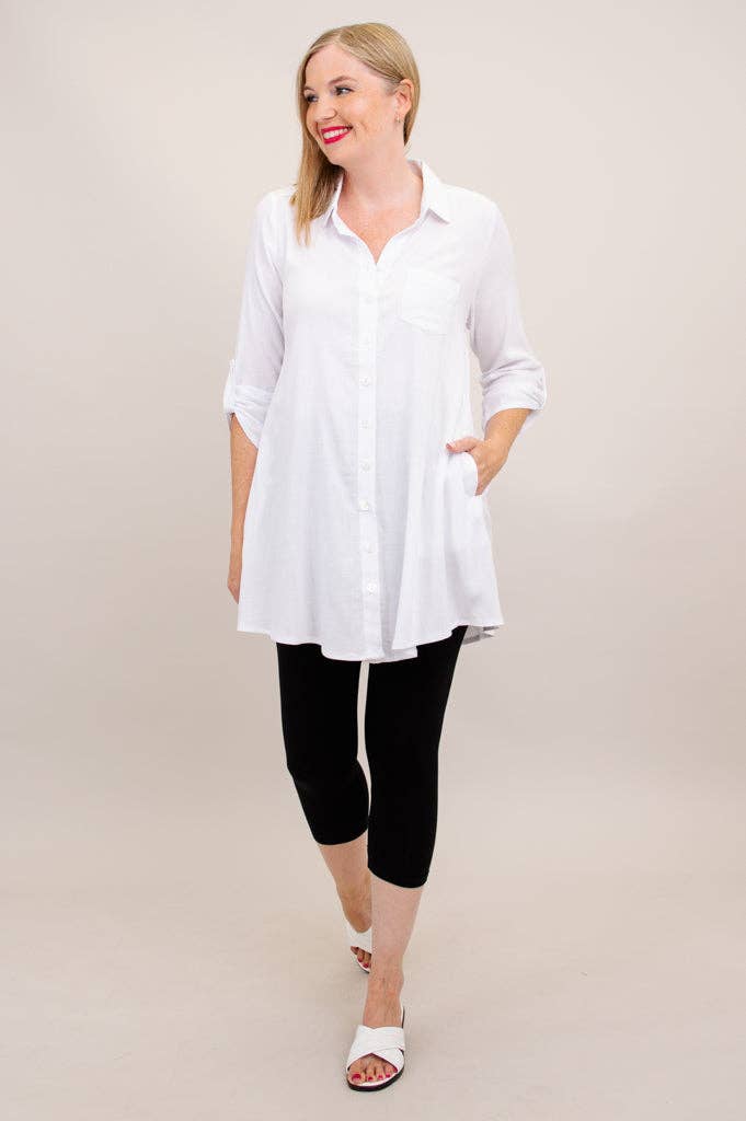 Celine Tunic, White, Linen Bamboo: 4X
