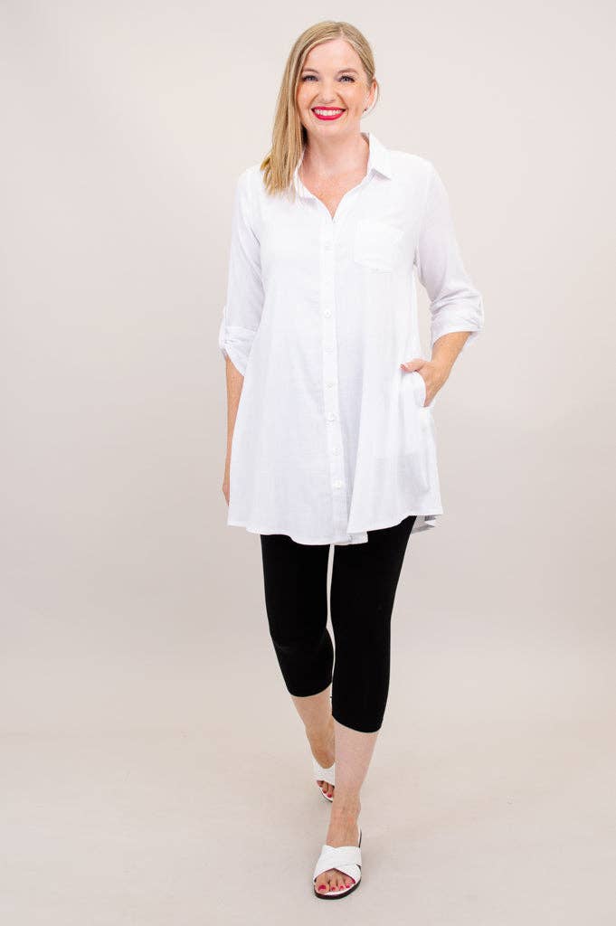Celine Tunic, White, Linen Bamboo: 4X