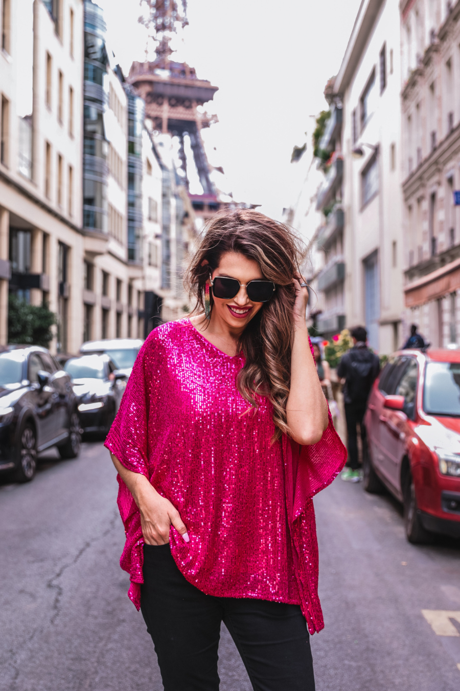 Celebrity Status Sequin Top: Hot Pink / Medium