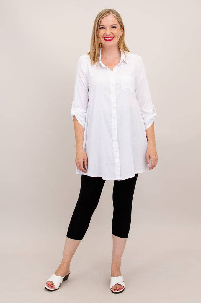 Celine Tunic, White, Linen Bamboo: 4X