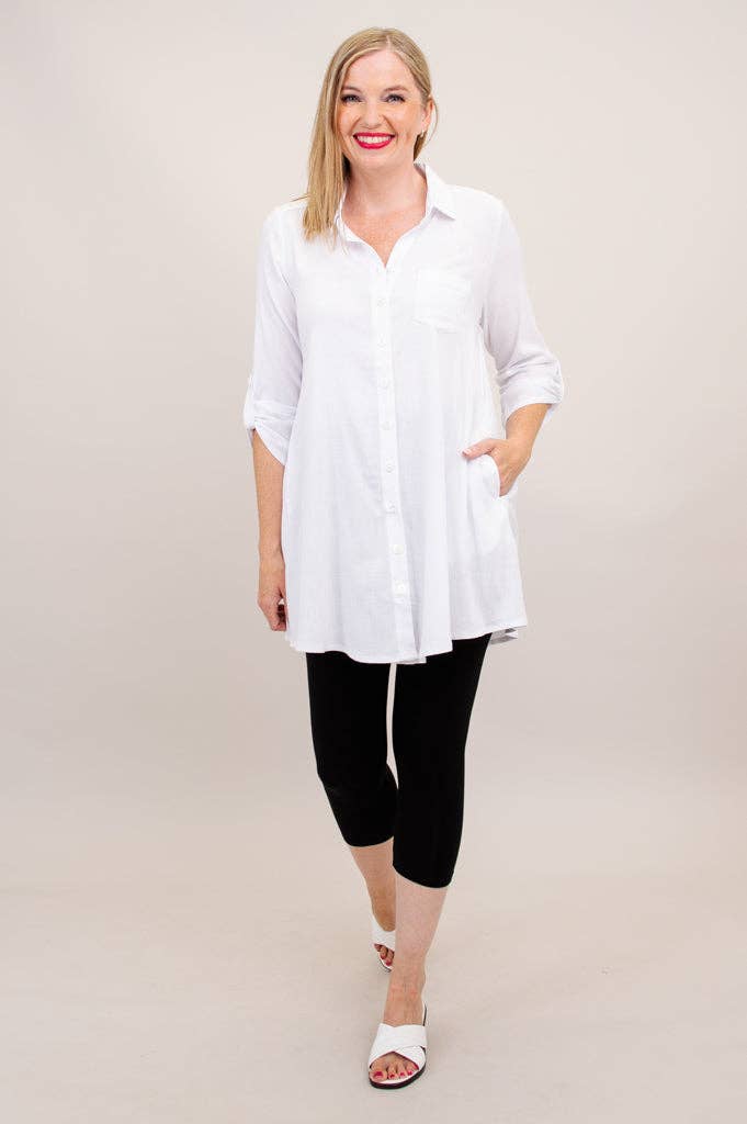 Celine Tunic, White, Linen Bamboo: 4X