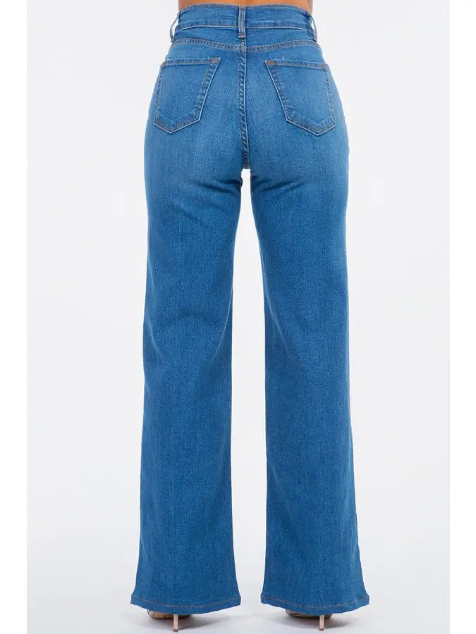 Wide Leg Jean in Medium Blue Denim