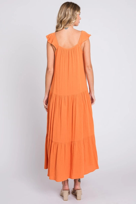 Tiered Midi Gauze Dress -M