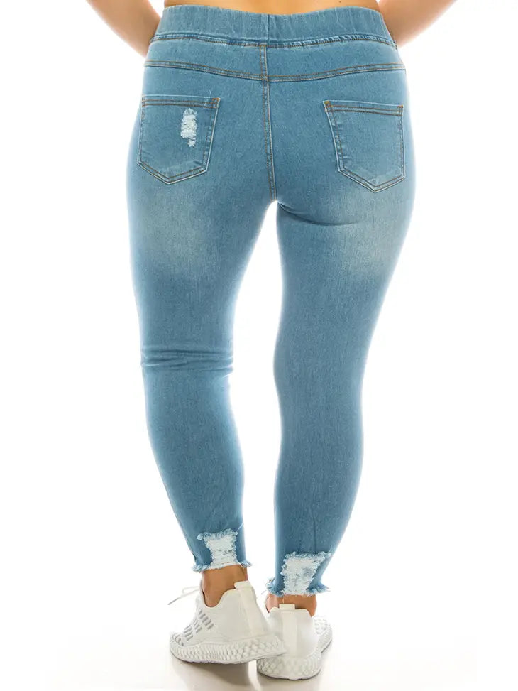 Medium washed plus size pull on denim skinny jegging pants