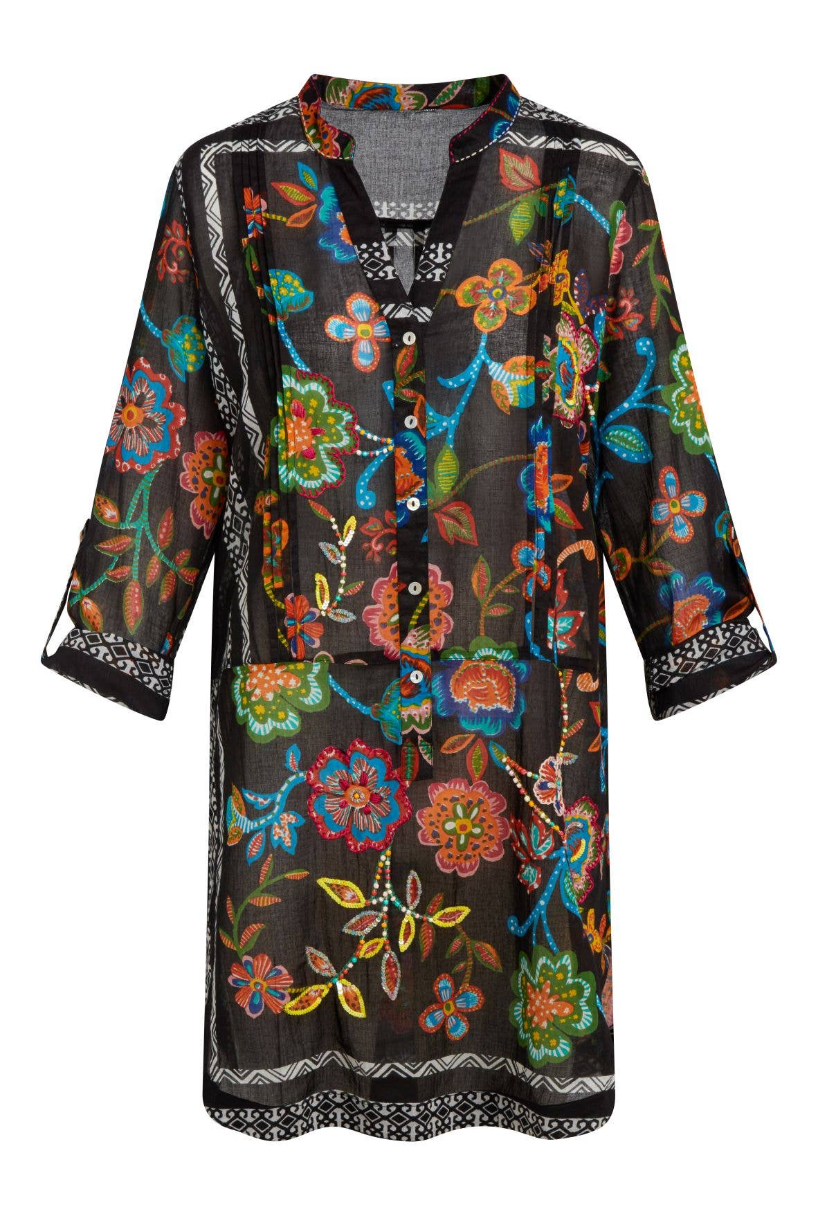 Artisan Black Embroidered Floral Tunic
