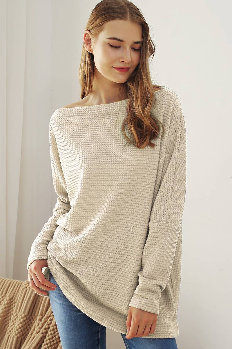 BOAT NECK BATWING SLEEVE PULLOVER SWEATER KNIT