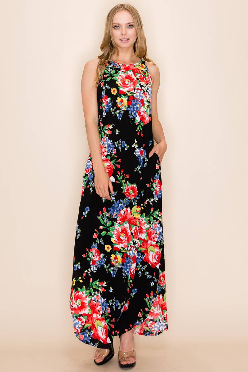 FLORAL PRINT MAXI SLIT DRESS: 2X