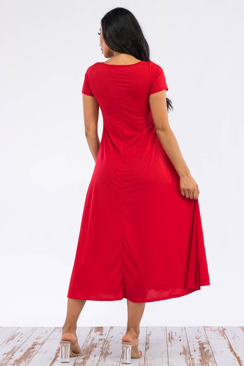 Cap Sleeve Maxi Dress: RED