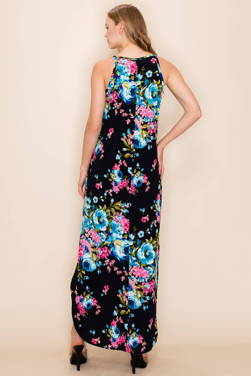 FLORAL PRINT MAXI SLIT DRESS: 2X