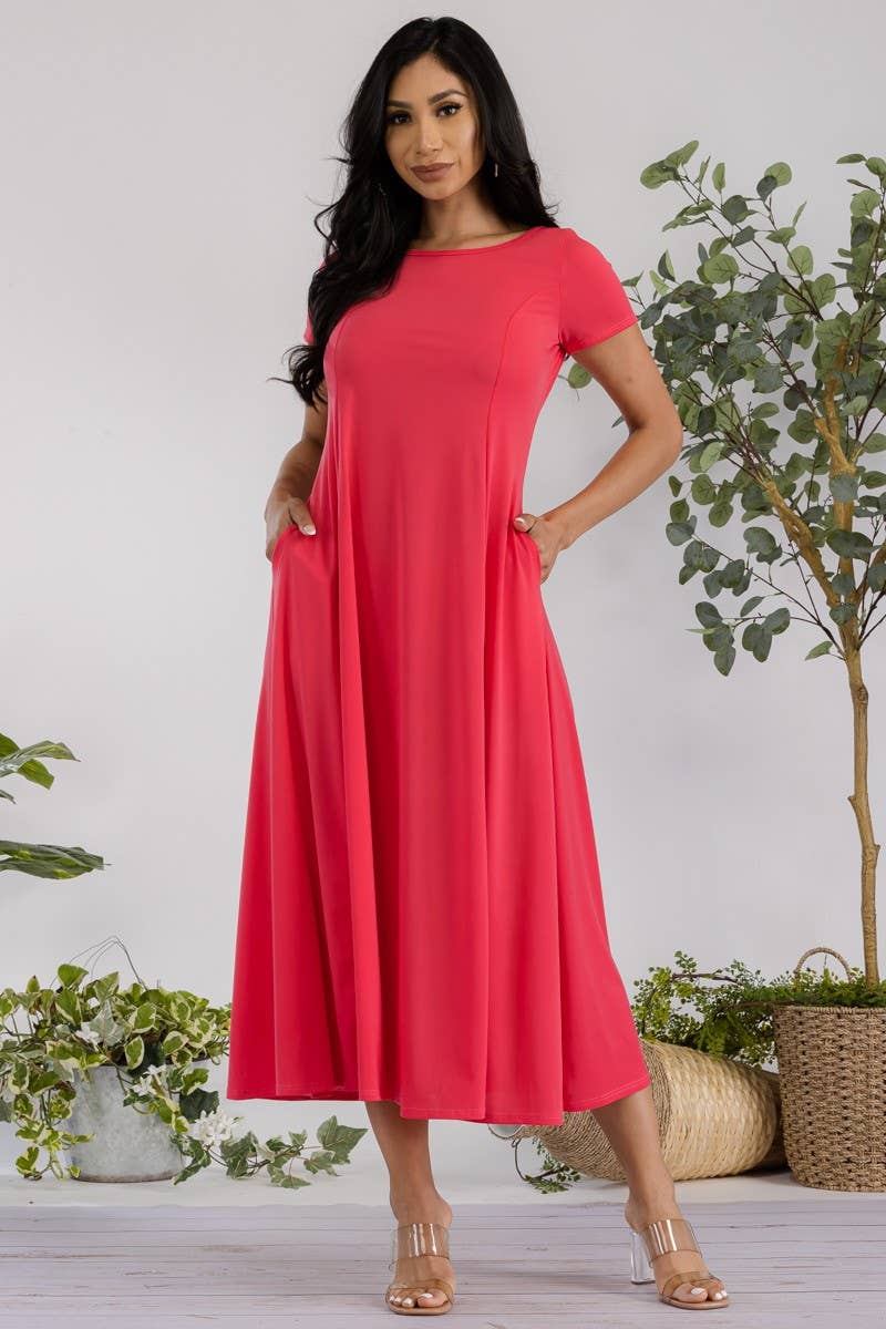 Cap Sleeve Maxi Dress: RED