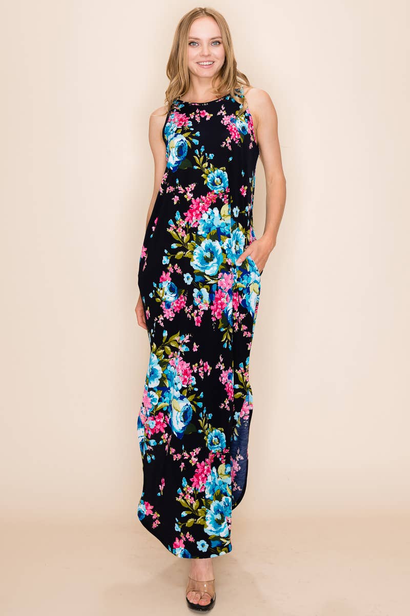 FLORAL PRINT MAXI SLIT DRESS: 2X