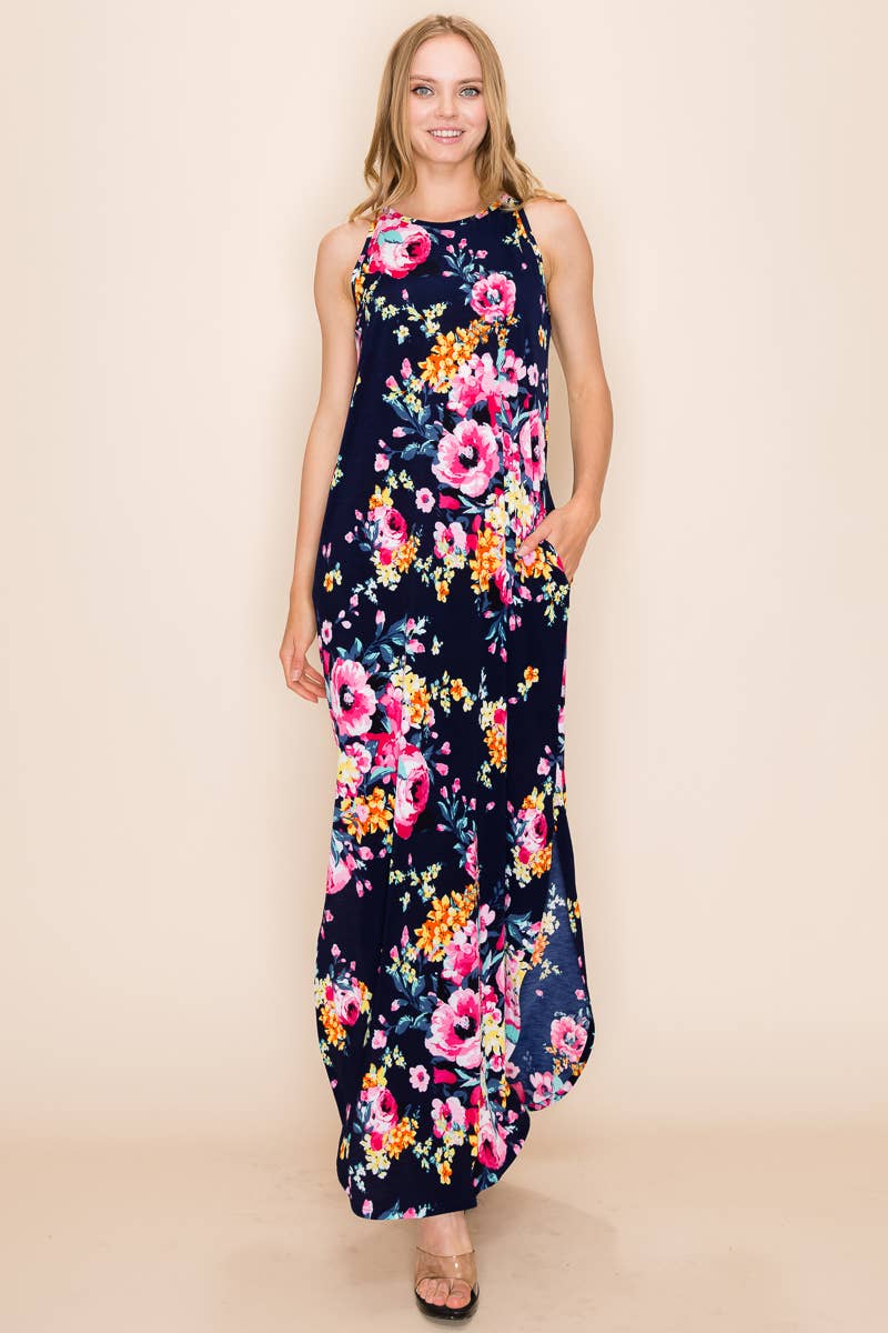 FLORAL PRINT MAXI SLIT DRESS: 2X