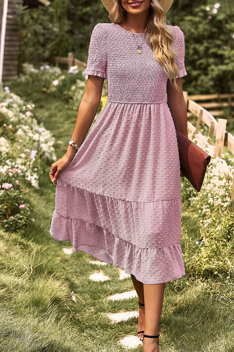 Elegant Ruffle Sleeve Casual Dresses: Pink