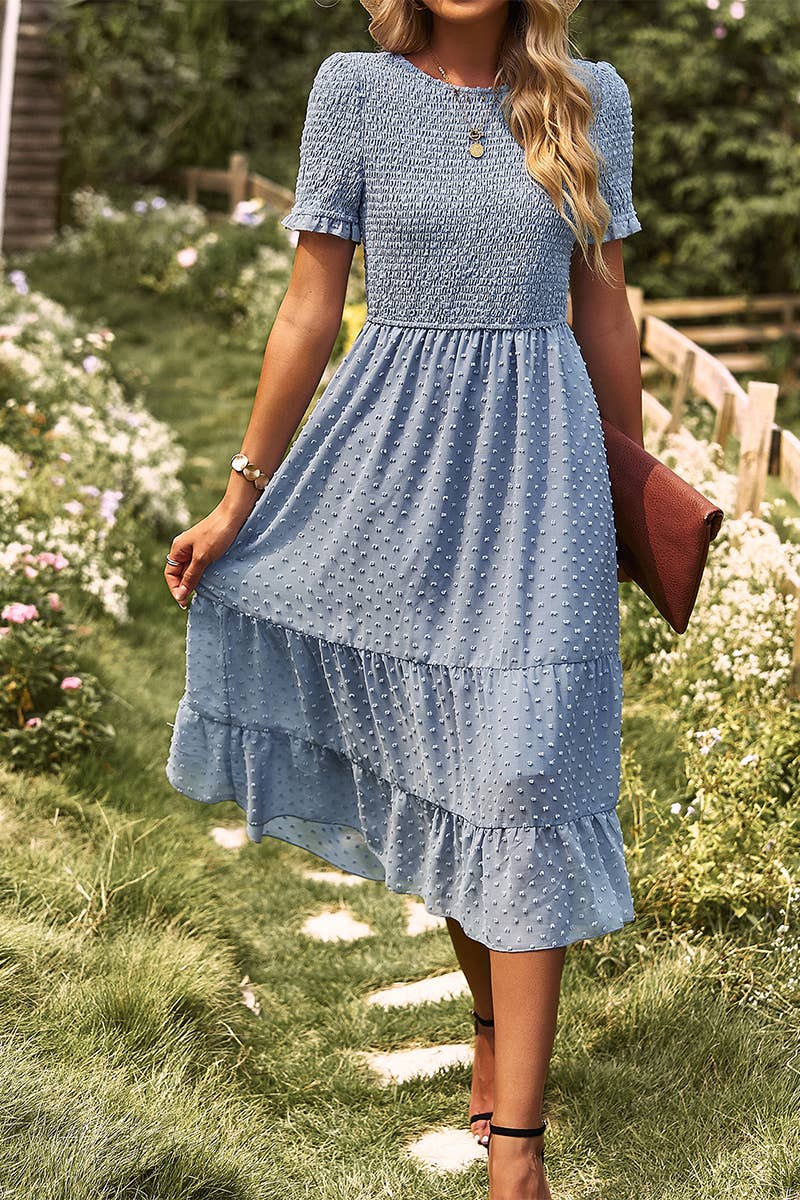 Elegant Ruffle Sleeve Casual Dresses: Pink