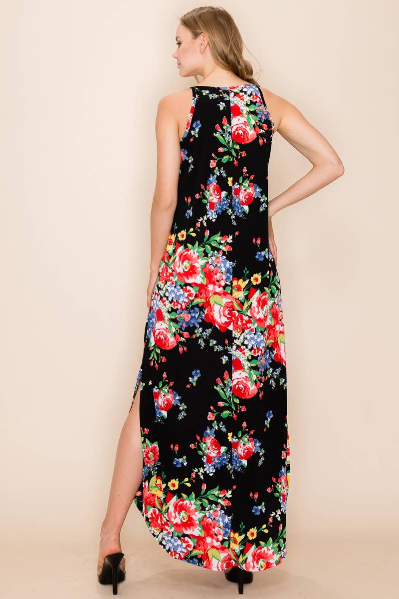 FLORAL PRINT MAXI SLIT DRESS: 2X