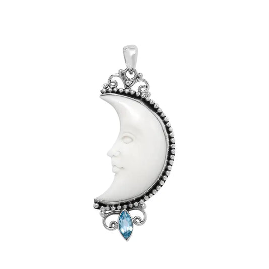 Sterling Silver Pendant with Bone Face, Gemstone