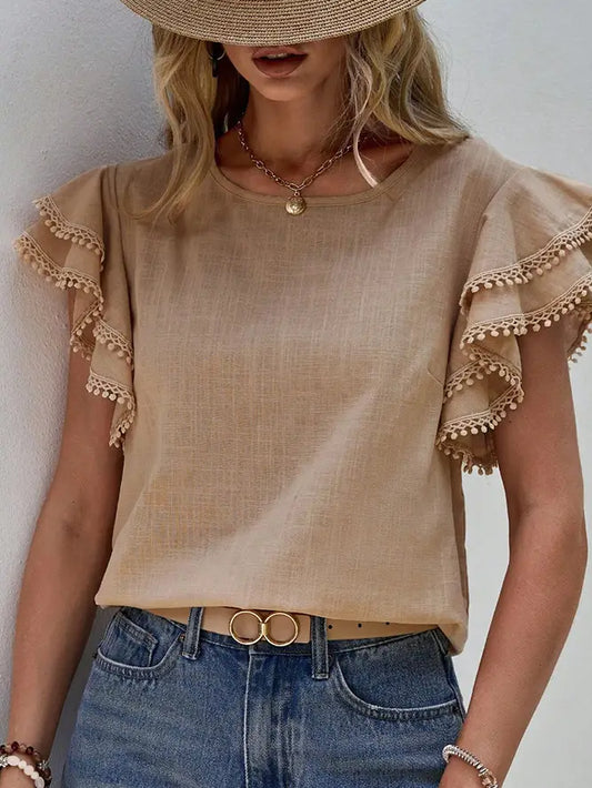 Crew Neck Ruffle Top