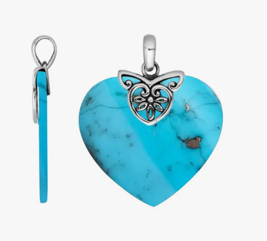 Sterling Silver Heart Shape Pendant with Turquois