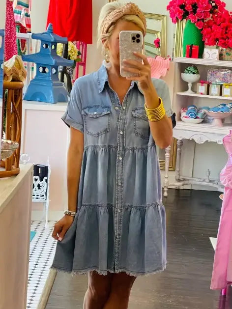 Button Down Denim Dress -L