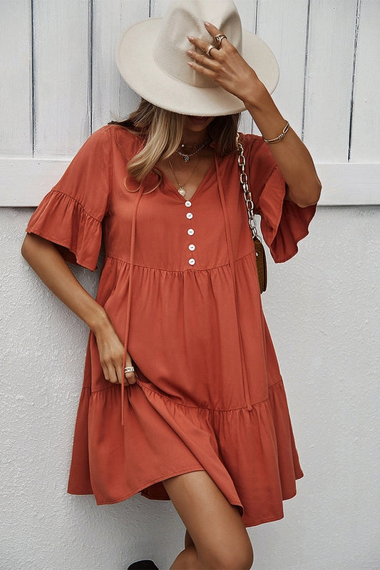 V Neck Button Up Dress - XL