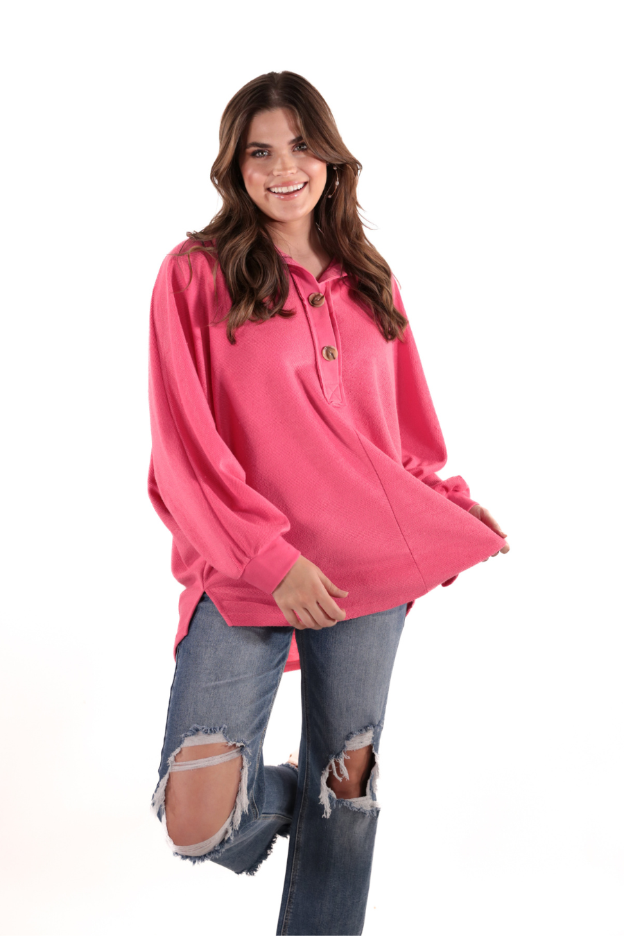 Harper Button Top: Pink / Small