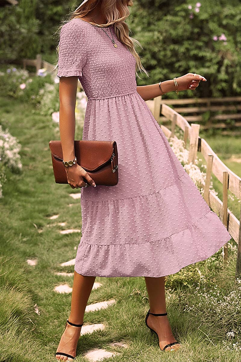 Elegant Ruffle Sleeve Casual Dresses: Pink