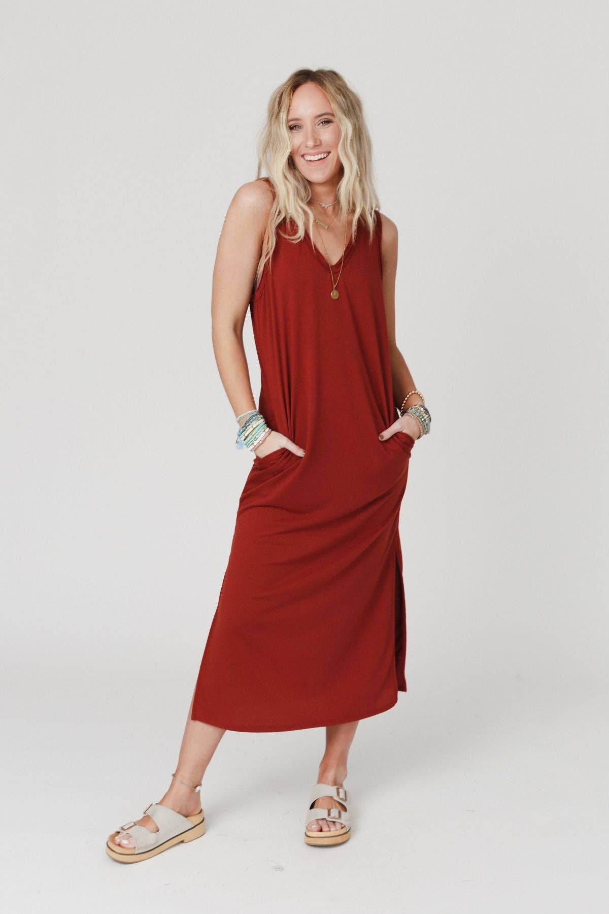 Forever Favorite Sleeveless Slit Maxi Dress - Brick: S