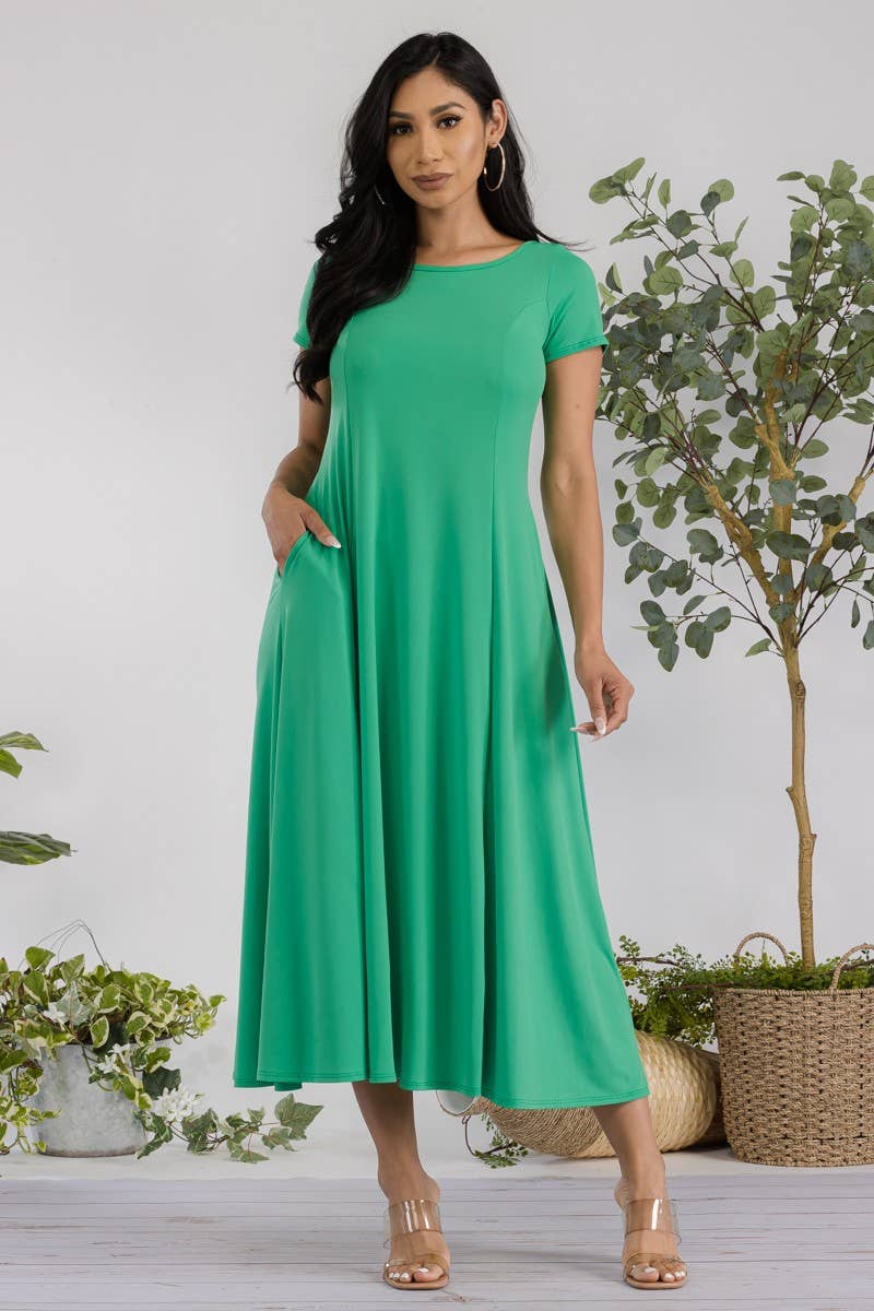 Cap Sleeve Maxi Dress: LIGHT GREEN