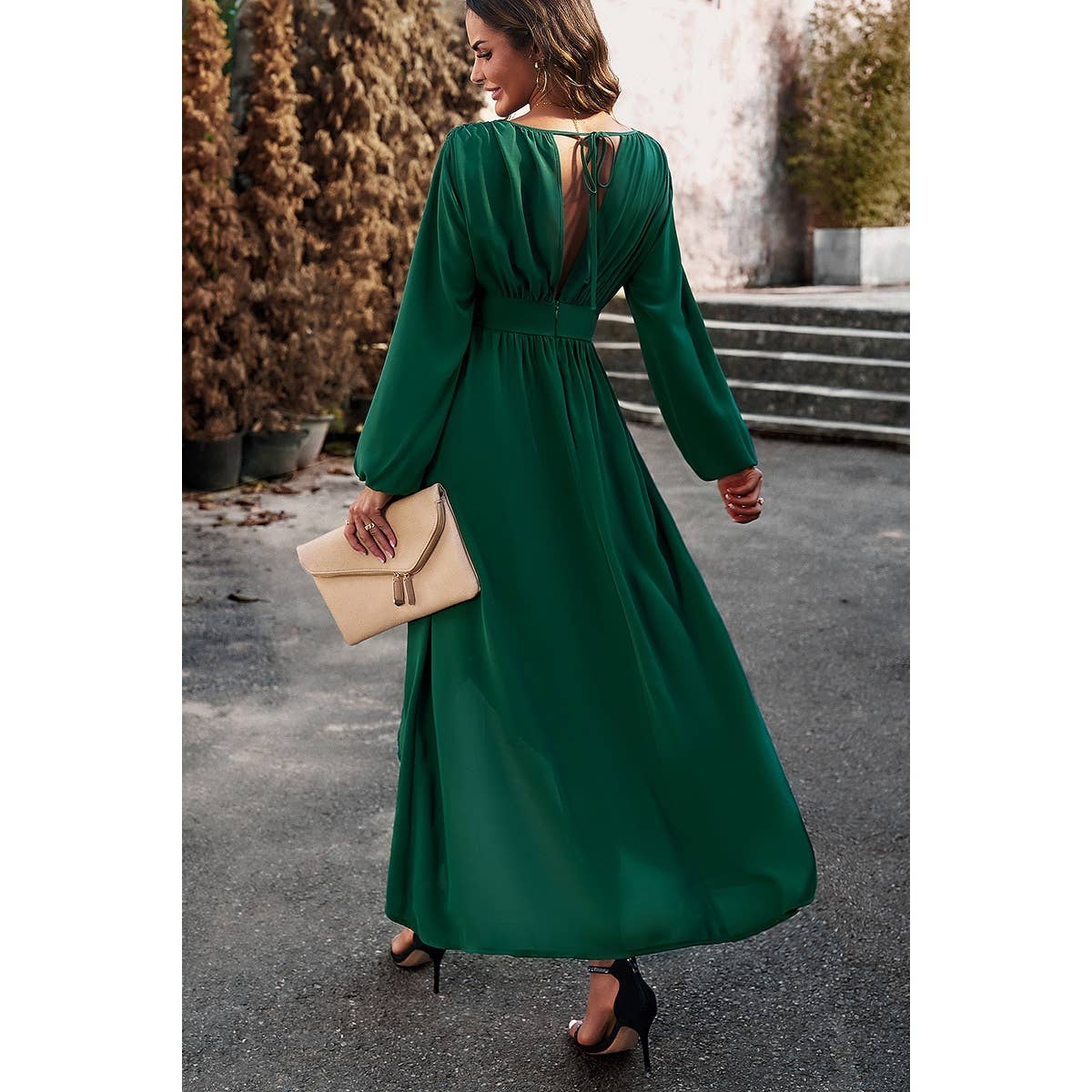Elegant Deep V long dress: GREEN