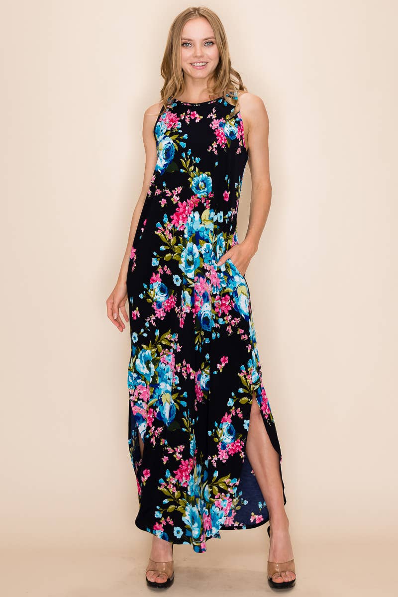 FLORAL PRINT MAXI SLIT DRESS: 2X