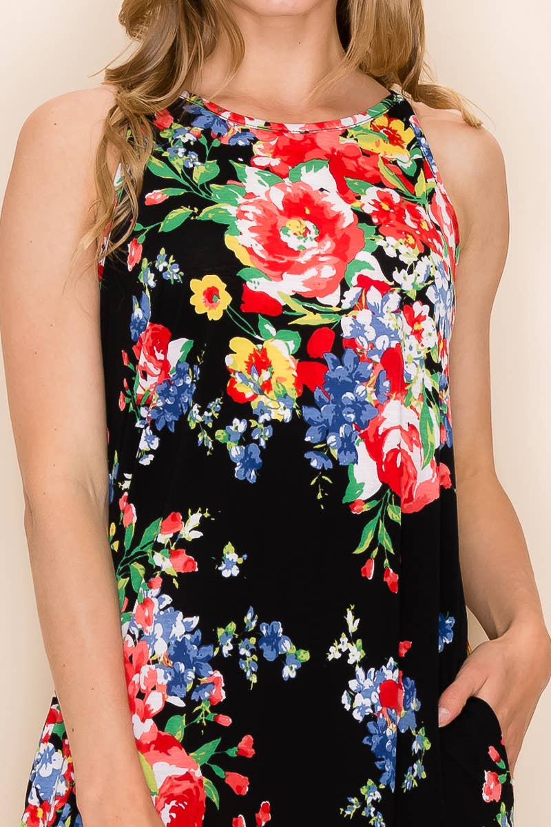 FLORAL PRINT MAXI SLIT DRESS: 2X