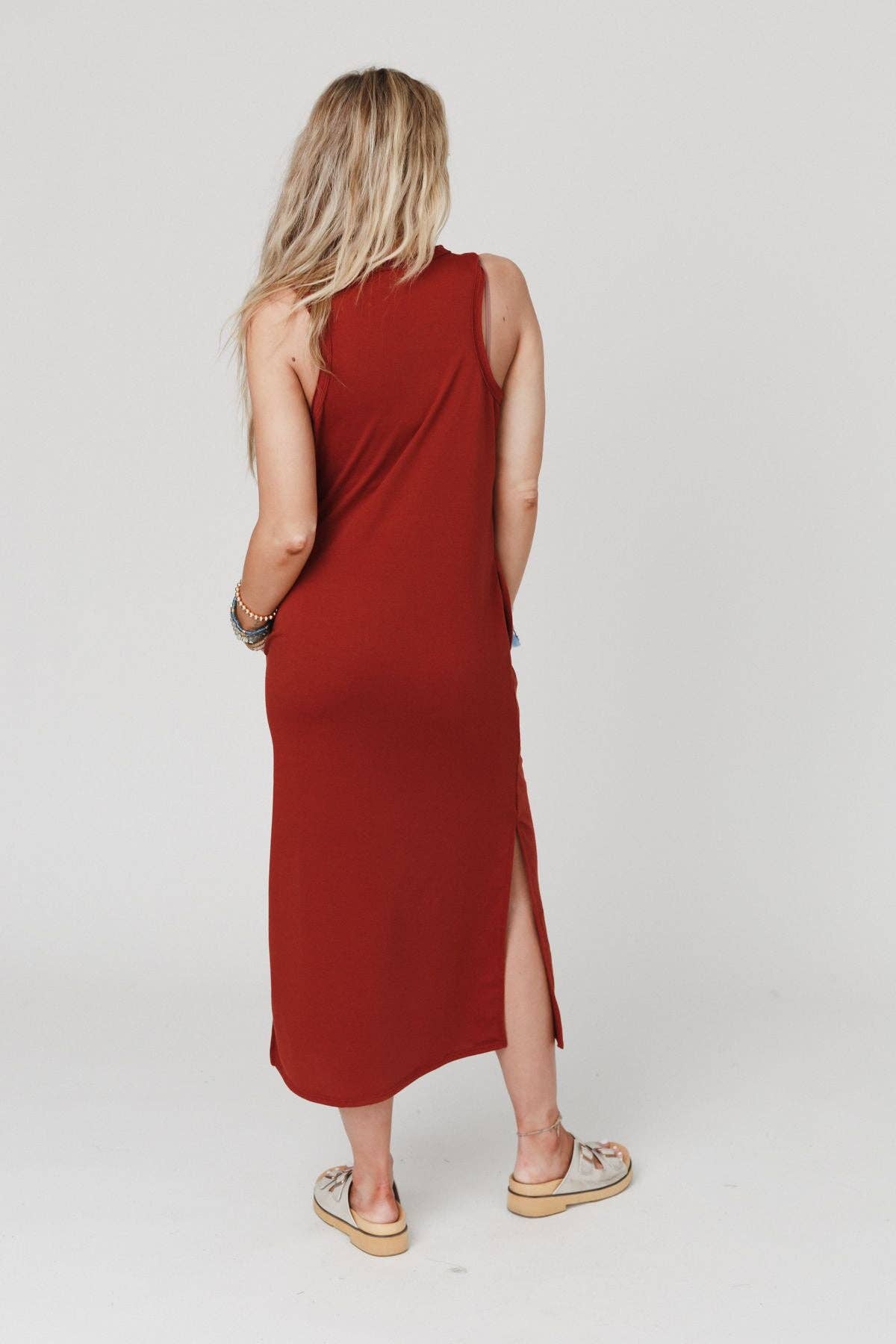 Forever Favorite Sleeveless Slit Maxi Dress - Brick: S