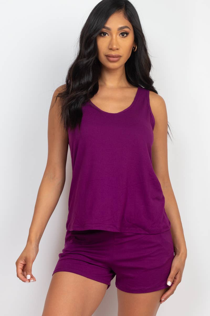 Comfy Tank Top & Shorts Set: Grape