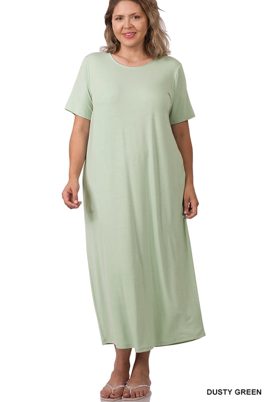 Plus Short Sleeve Round Neck Maxi Dress