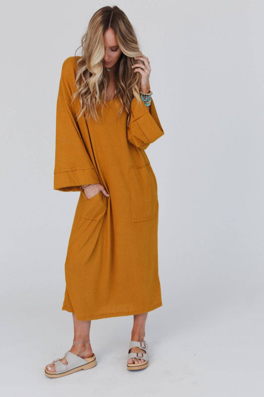 Remi Long Sleeve Maxi Dress - Dark Mustard