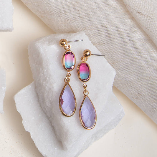 Leesha Faceted Purple & Pink Gem Teardrop Drop Earring