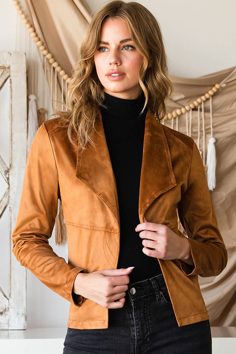 WATERFALL FAUX SUEDE OVER HIP LENGTH JACKET