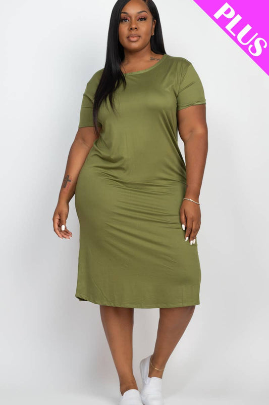 Plus Short Sleeve Lounge Dress: Olive Branch