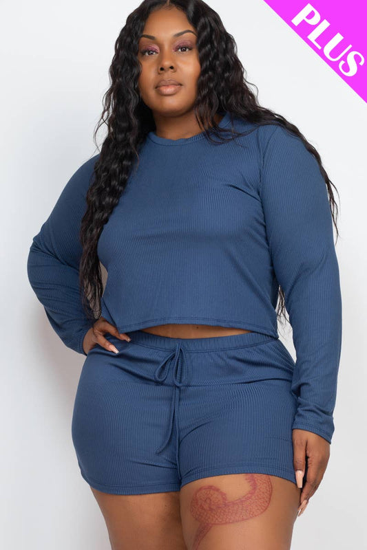 Plus Size Long Sleeve Top & Short Set