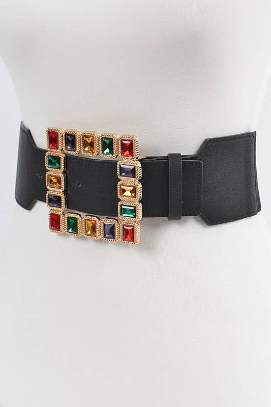 Square Shape Glass Buckle Plus Size Elastic Belt