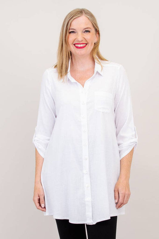 Celine Tunic, White, Linen Bamboo: 4X