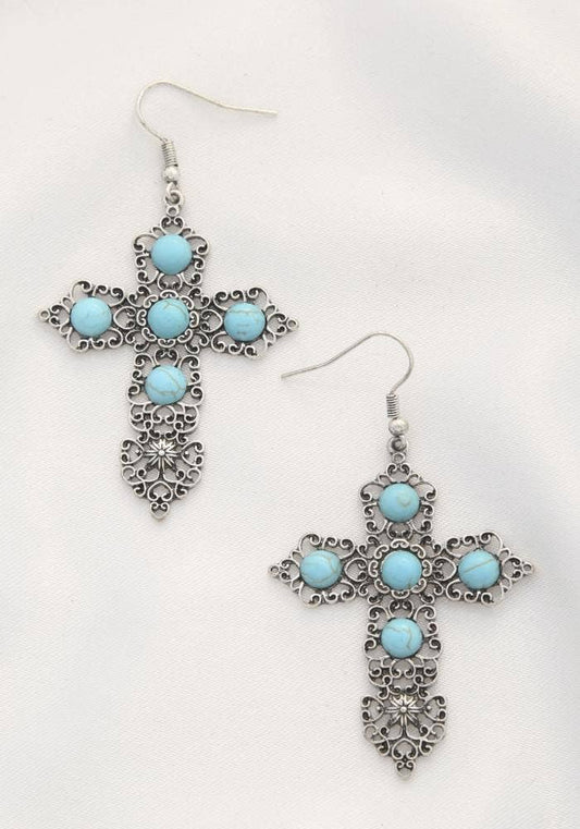 WESTERN FILIGREE TURQUOISE DANGLE EARRING HE-5511