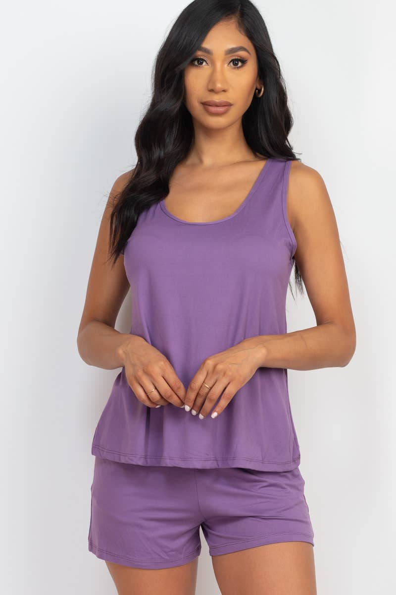 Comfy Tank Top & Shorts Set: Grape