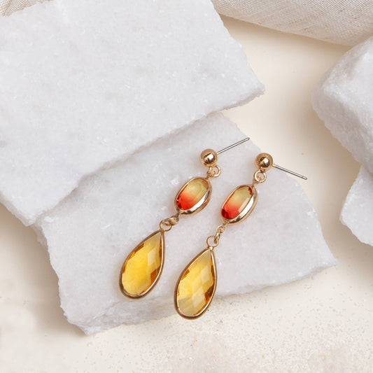 Leesha Faceted Yellow & Orange Gem Teardrop Drop Earring