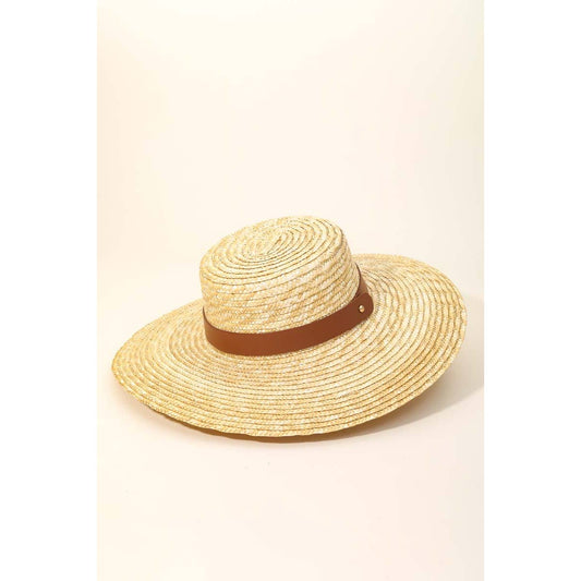 Straw Braided Faux Leather Strap Sun Hat