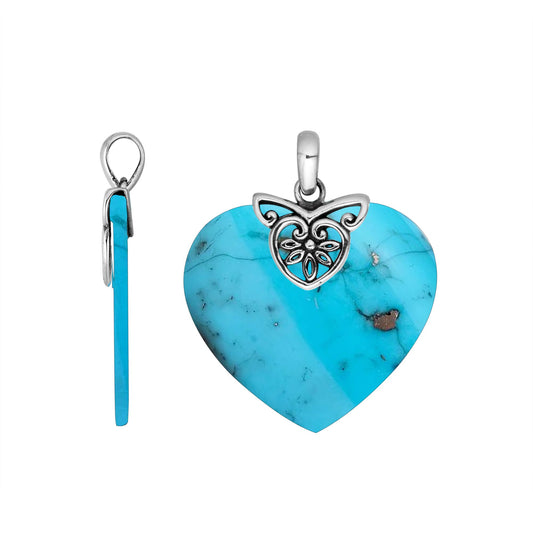 Sterling Silver Heart Shape Pendant With Turquois