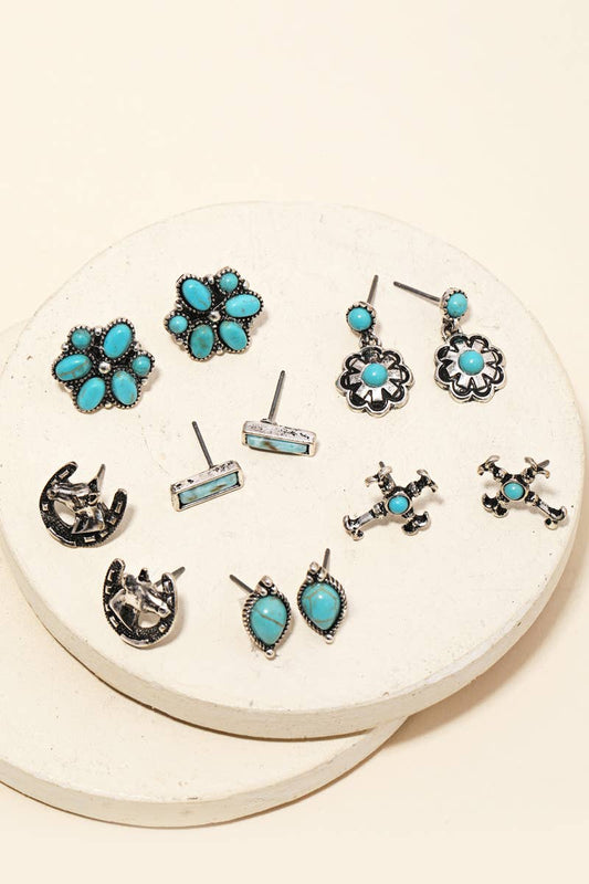 Western Turquoise Stone Earrings Set