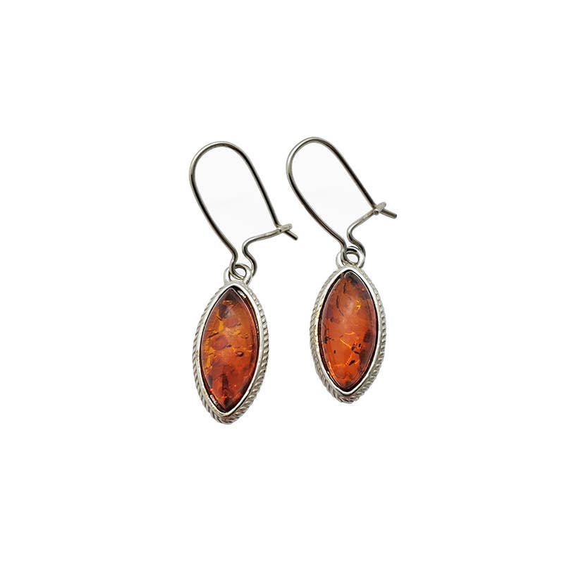 Cognac Amber Sterling Silver Earrings On Hooks