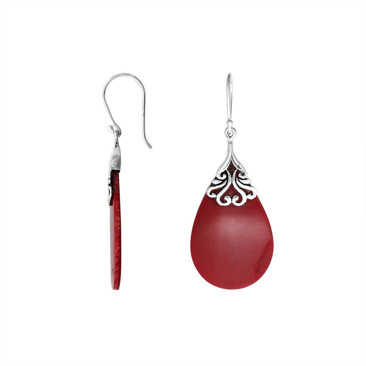 CR Sterling Silver Pears Shape Earring With Coral